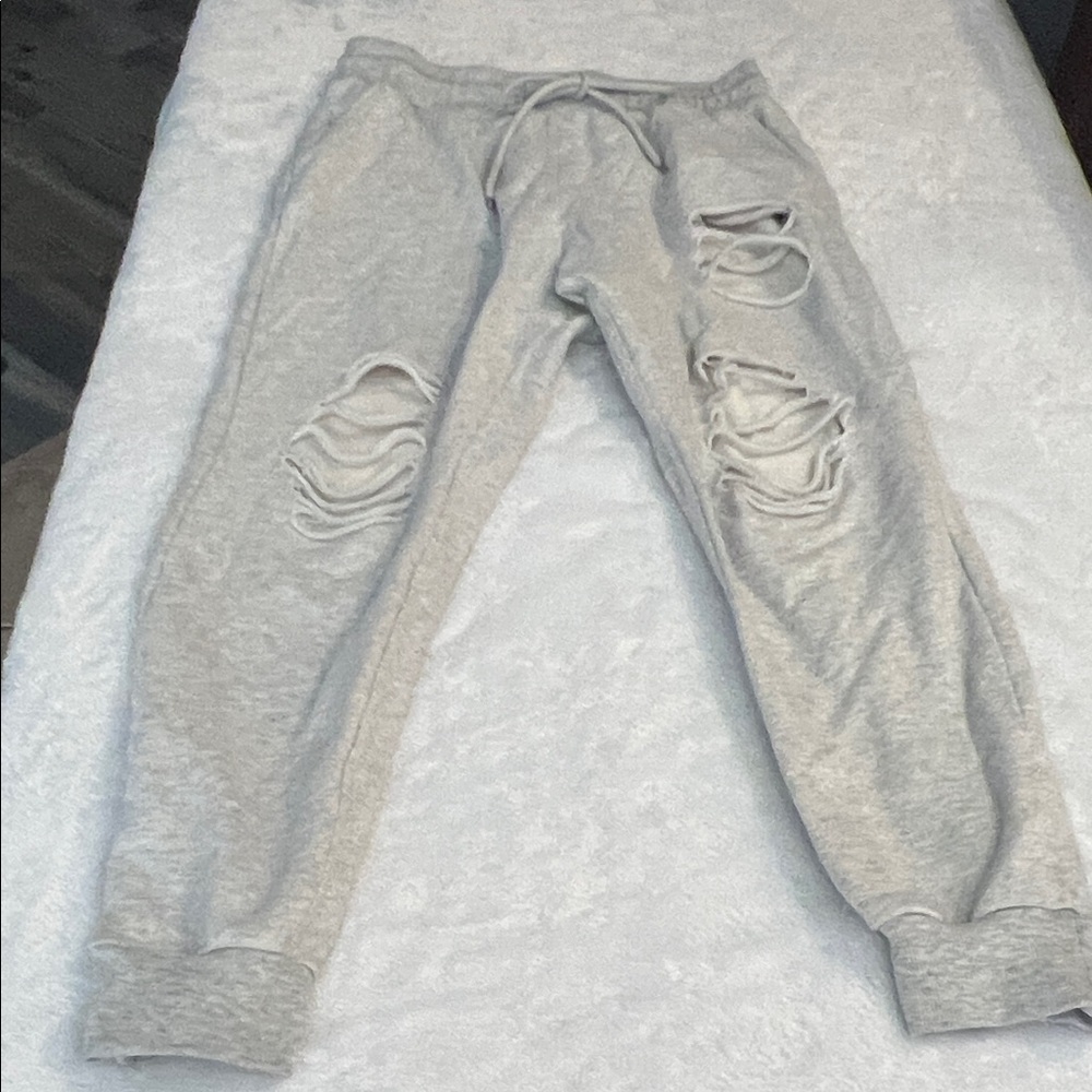 White Birch Heather Oatmeal Distressed Joggers Medium